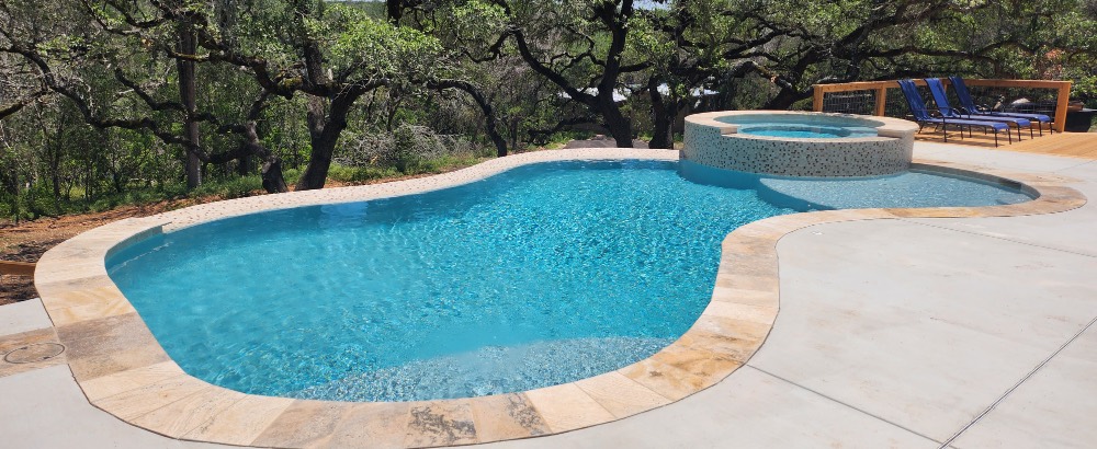 Backyard pool oasis with outdoor living space near San Antonio, Texas